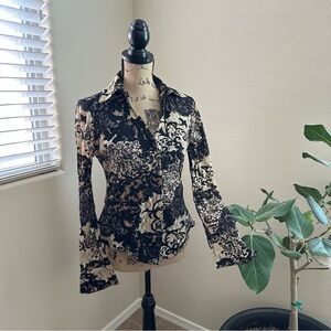 INC International Concepts Black and Cream Button Down Shirt